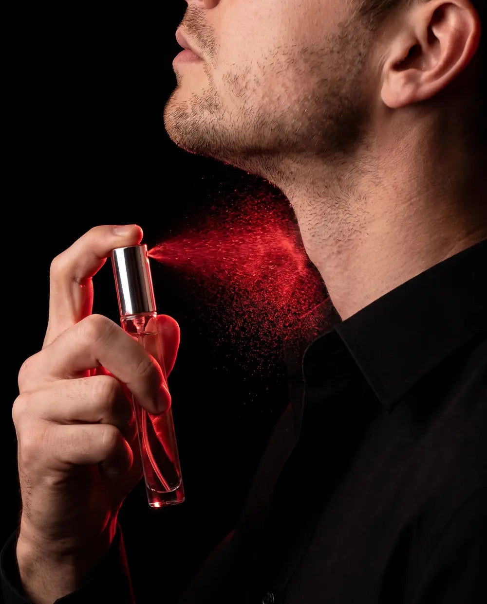 Spraying Pheromone Abstract on the neck